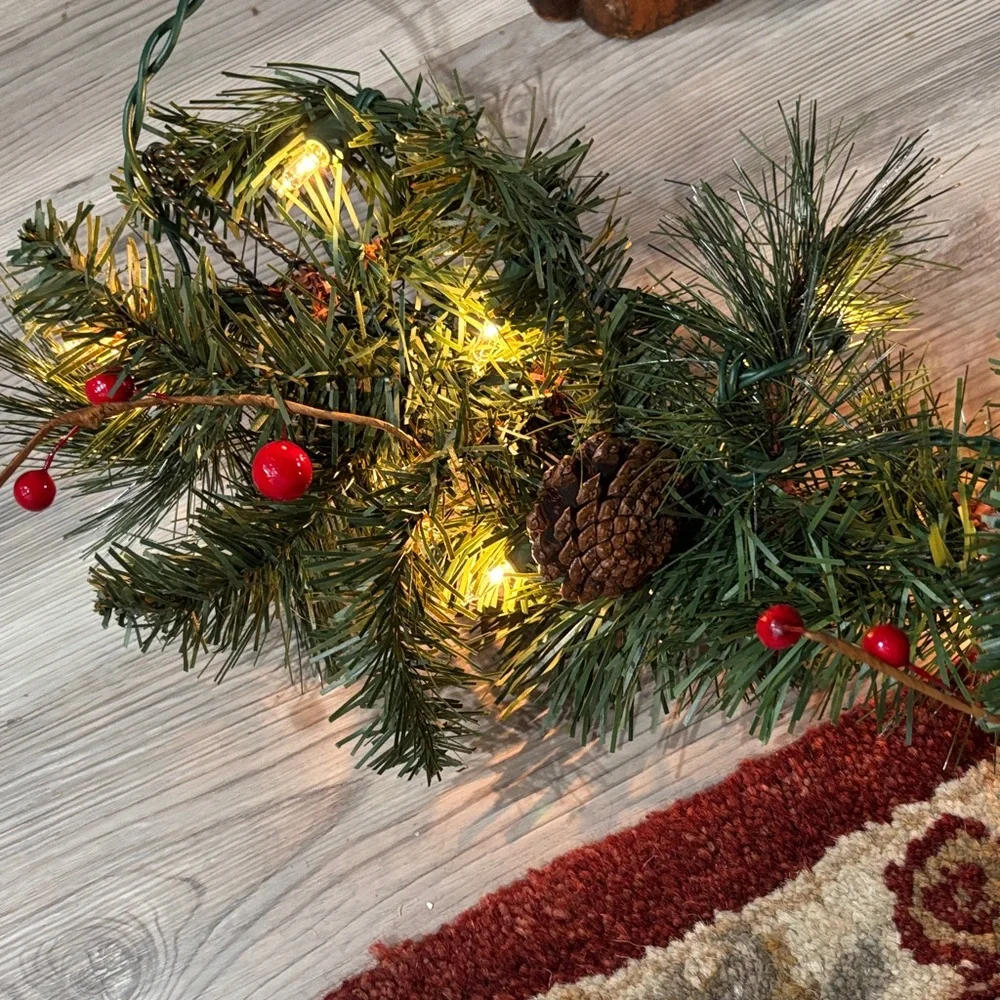 16’ Festive Green Pine Garland with Lights